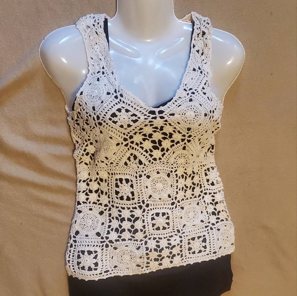 ELIE TAHARI CROCHET TANK IVORY SMALL